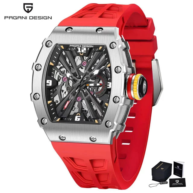 Not Your Average Dress Watch — PAGANI DESIGN PD-1738 Tonneau Skeleton Motorsport Watch, Sapphire Crystal, Stainless Steel