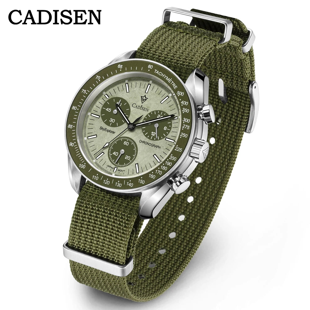CADISEN C7064 — Genuine VK68 Chronograph, Sapphire Crystal, Canvas Strap — Serious Specs, Honest Price [Colour Options]