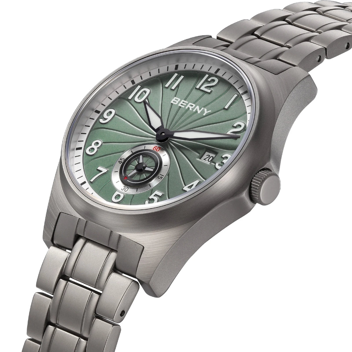 BERNY AMT358 Titanium Beauty — All-Titanium Automatic Watch, 95g, Seagull ST1731 Movement, Sapphire Crystal, 100m Water Resistance, Complete Calendar