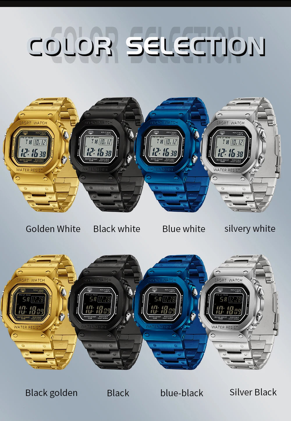 SANDA 2162 — Sports LED Digital Watch, Countdown, Alarm, Stopwatch, Night Light, 50M Water Resistant [Colour Options]