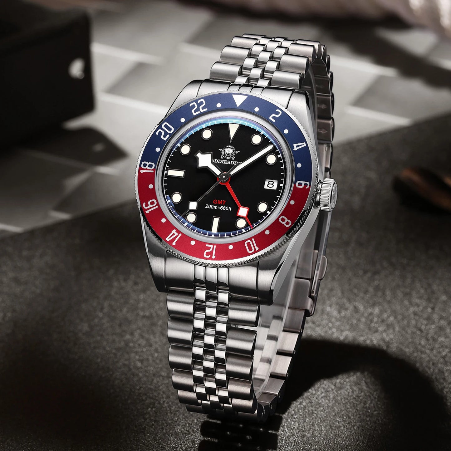 Real GMT, Real Depth — Stunning Looking ADDIESDIVE 200m Diver Watch, Screw-Down Crown [Strap and Dial Options]