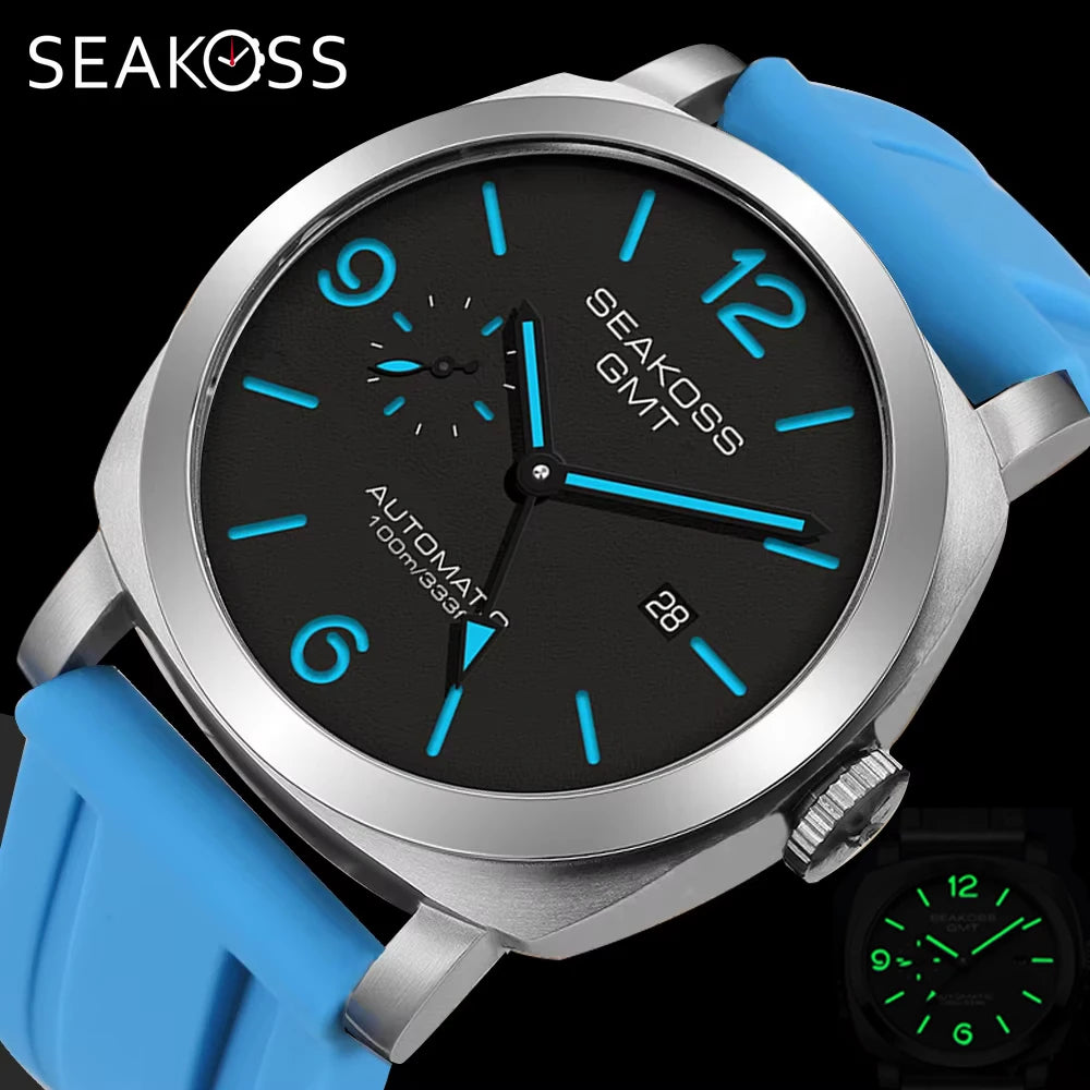 Stand Out SEAKOSS GMT Super Luminous Diving Automatic Mechanical Watch Men 10ATM 1963 Seagull ST2557 Movement Calendar Sapphire Wristwatch [Colour Choices)