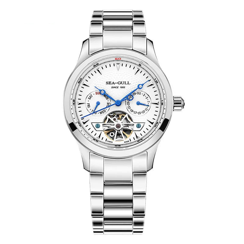 Sea-Gull Flywheel M160S — Skeleton Automatic Watch, Sapphire Crystal, Complete Calendar, Steel Bracelet, 39mm [Dial Options]