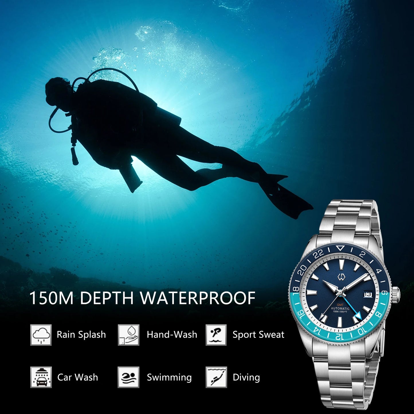 One Real GMT Watch — WISHDOIT 9007 Automatic, Sapphire Crystal Two Straps Included
