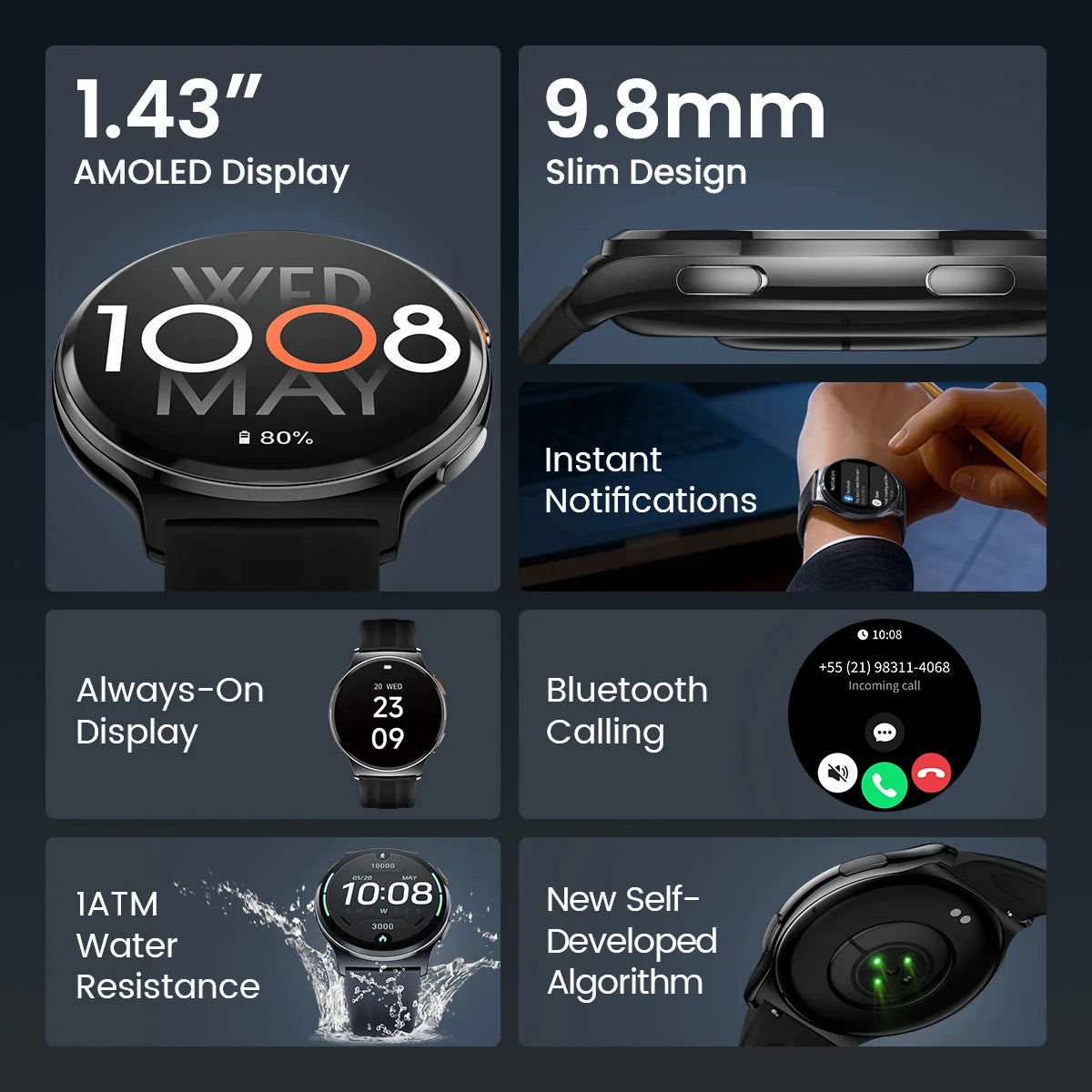 Solar Lite 2 Smartwatch — AMOLED Display, Bluetooth Calling, 17-Day Battery [Colour Options]