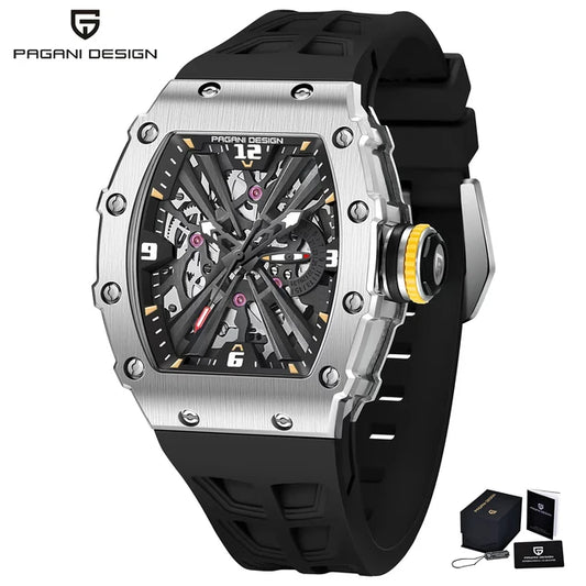 Not Your Average Dress Watch — PAGANI DESIGN PD-1738 Tonneau Skeleton Motorsport Watch, Sapphire Crystal, Stainless Steel