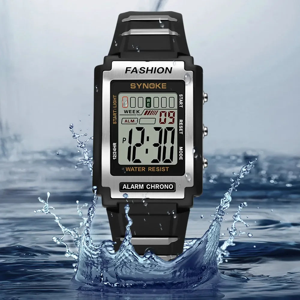 Big Style, Small Price — Mens SYNOKE Retro Rectangular Digital Watch