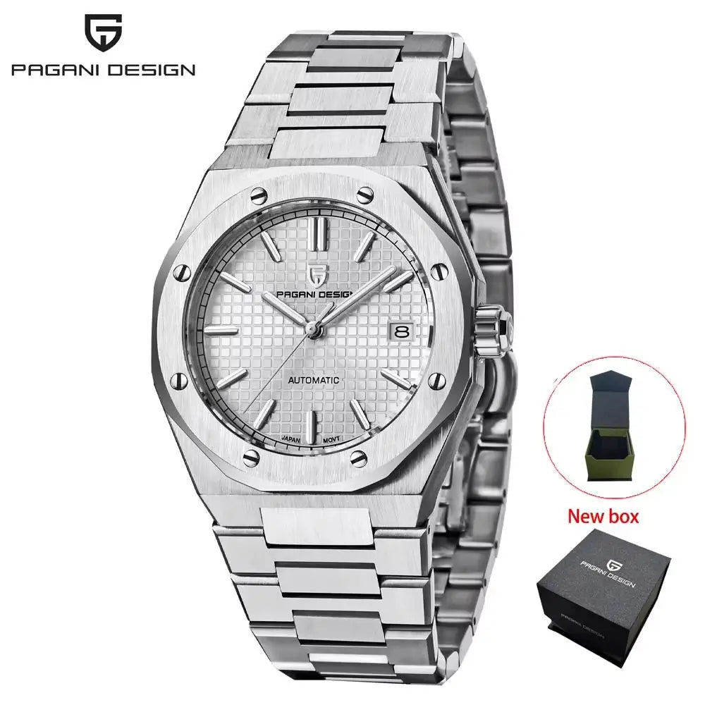 Pagani Design PD-1673 — Automatic Waffle Dial Fashion Watch, Octagonal Bezel, Integrated Bracelet