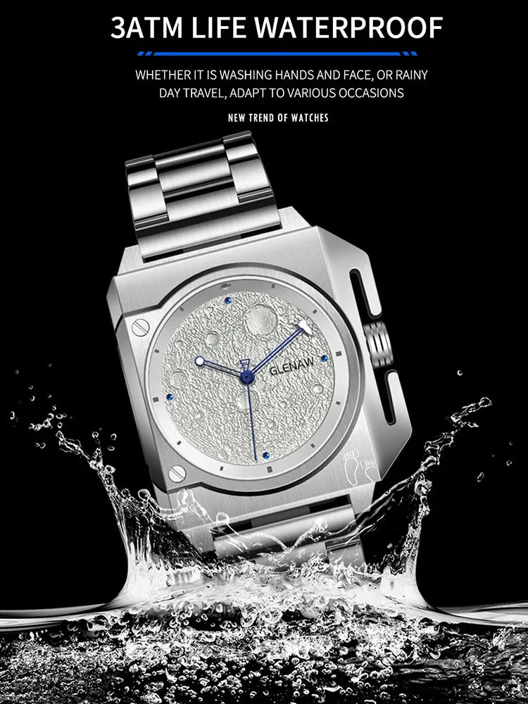 GLENAW GL8655 square watch with water splash, 30m splash resistant