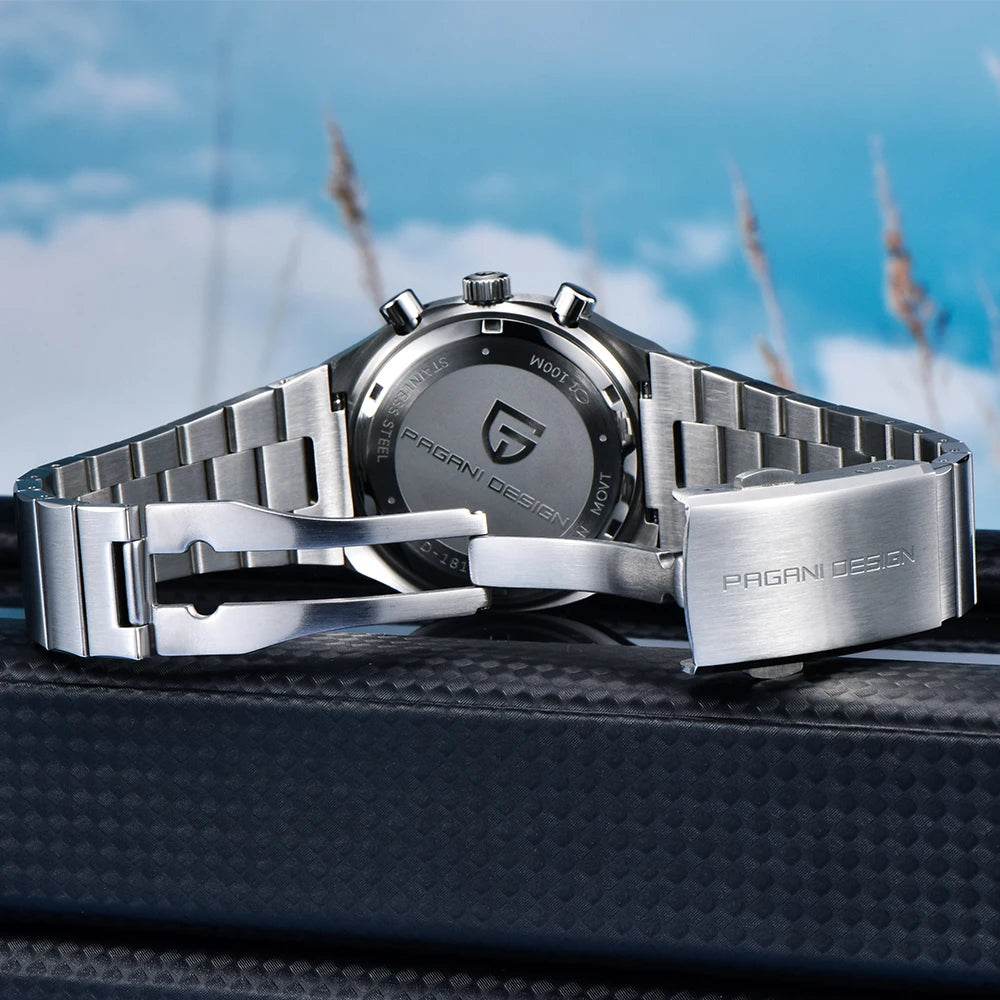 PAGANI DESIGN PD1819 case back and steel bracelet clasp, rear view