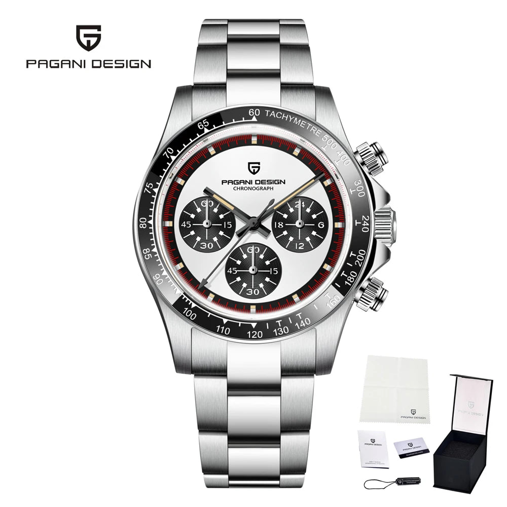 Iconic Racing Looks — PAGANI DESIGN PD-1676 Ceramic Bezel Chronograph, Panda Dial, Sapphire Crystal