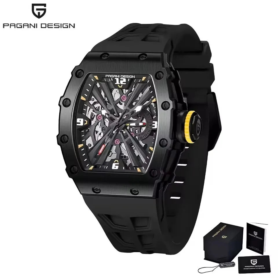 Not Your Average Dress Watch — PAGANI DESIGN PD-1738 Tonneau Skeleton Motorsport Watch, Sapphire Crystal, Stainless Steel