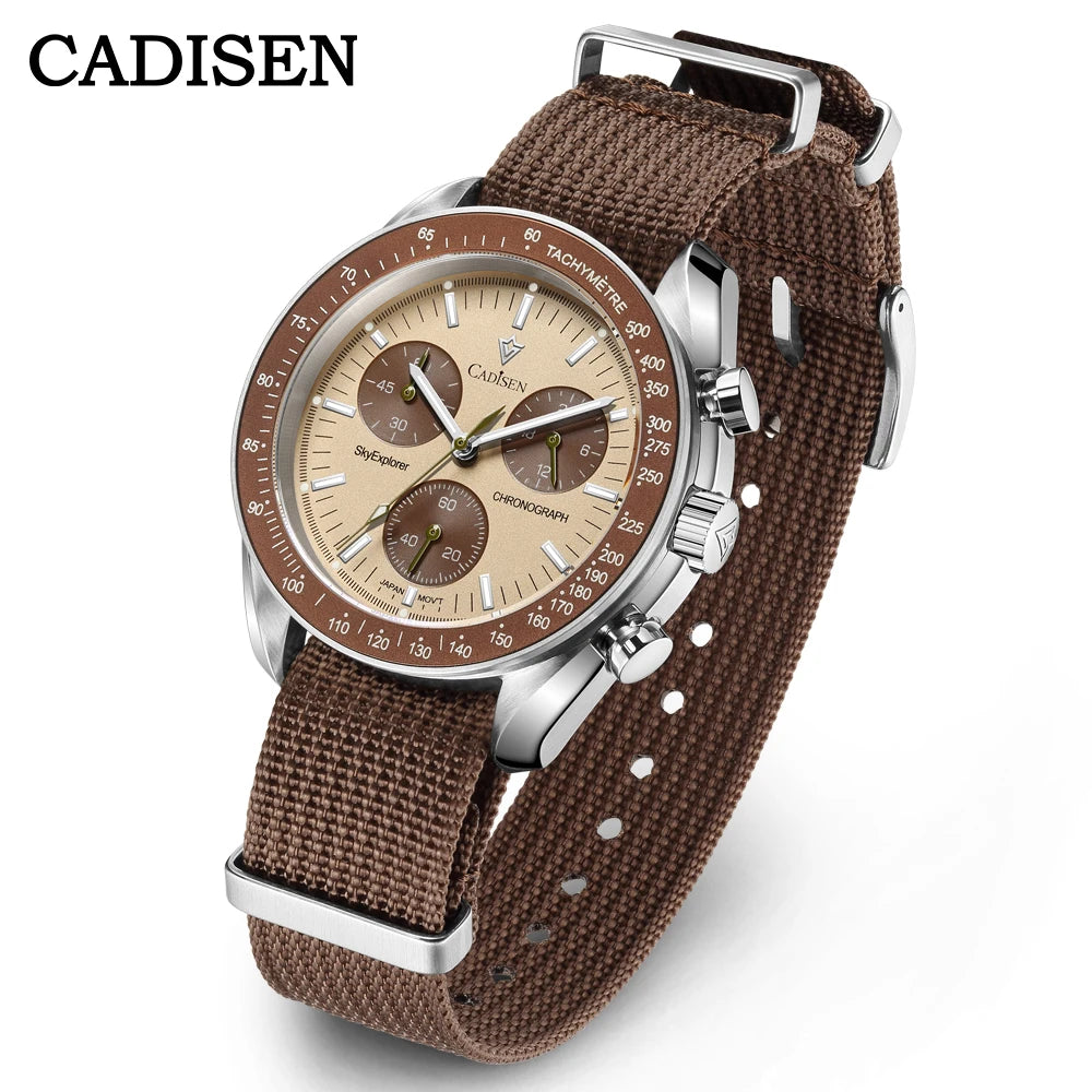 CADISEN C7064 — Genuine VK68 Chronograph, Sapphire Crystal, Canvas Strap — Serious Specs, Honest Price [Colour Options]