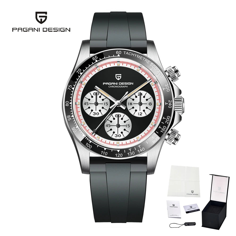 Iconic Racing Looks — PAGANI DESIGN PD-1676 Ceramic Bezel Chronograph, Panda Dial, Sapphire Crystal