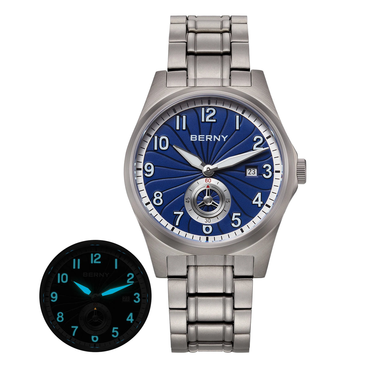 BERNY AMT358 Titanium Beauty — All-Titanium Automatic Watch, 95g, Seagull ST1731 Movement, Sapphire Crystal, 100m Water Resistance, Complete Calendar