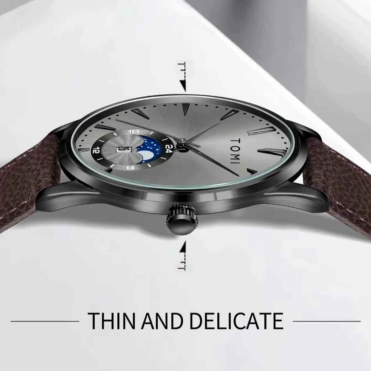 TOMI Men's Watch & Pen Gift Set — Sun & Moon Dial, Business Style, Boxed for Gifting [Colour Options]