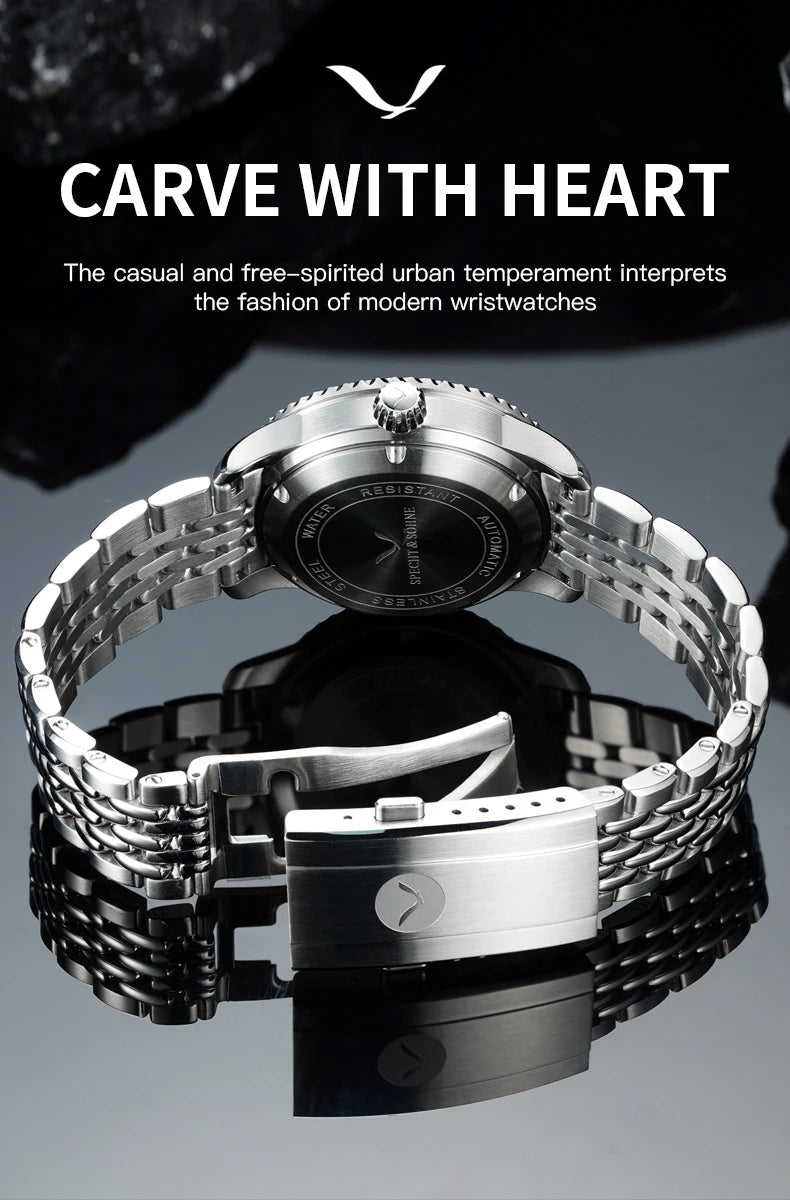 Specht & Söhne SP0033 butterfly clasp on seven-link steel bracelet