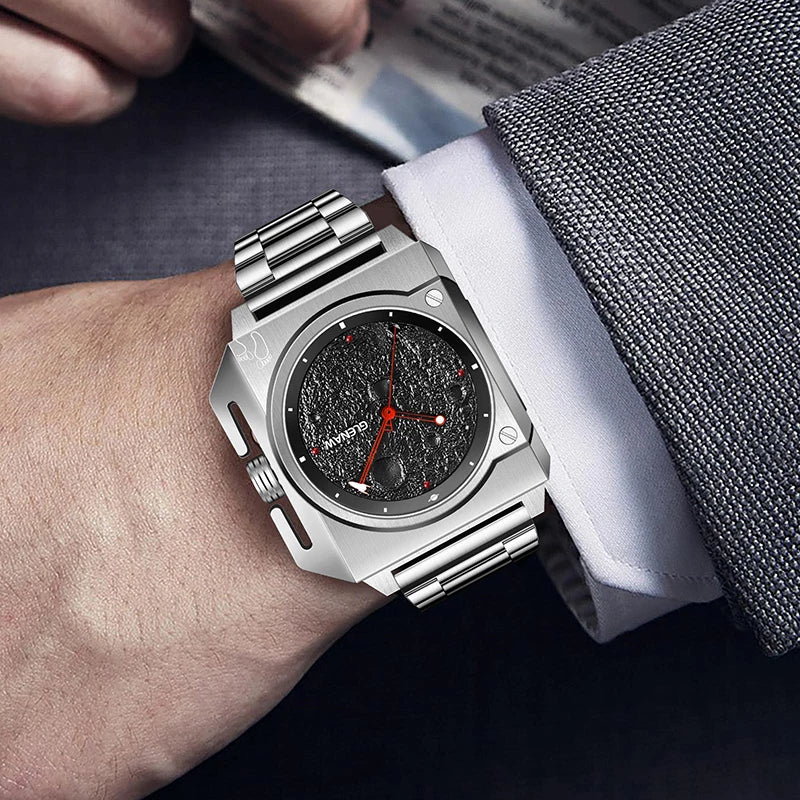 GLENAW GL8655 square moon dial watch worn on the wrist