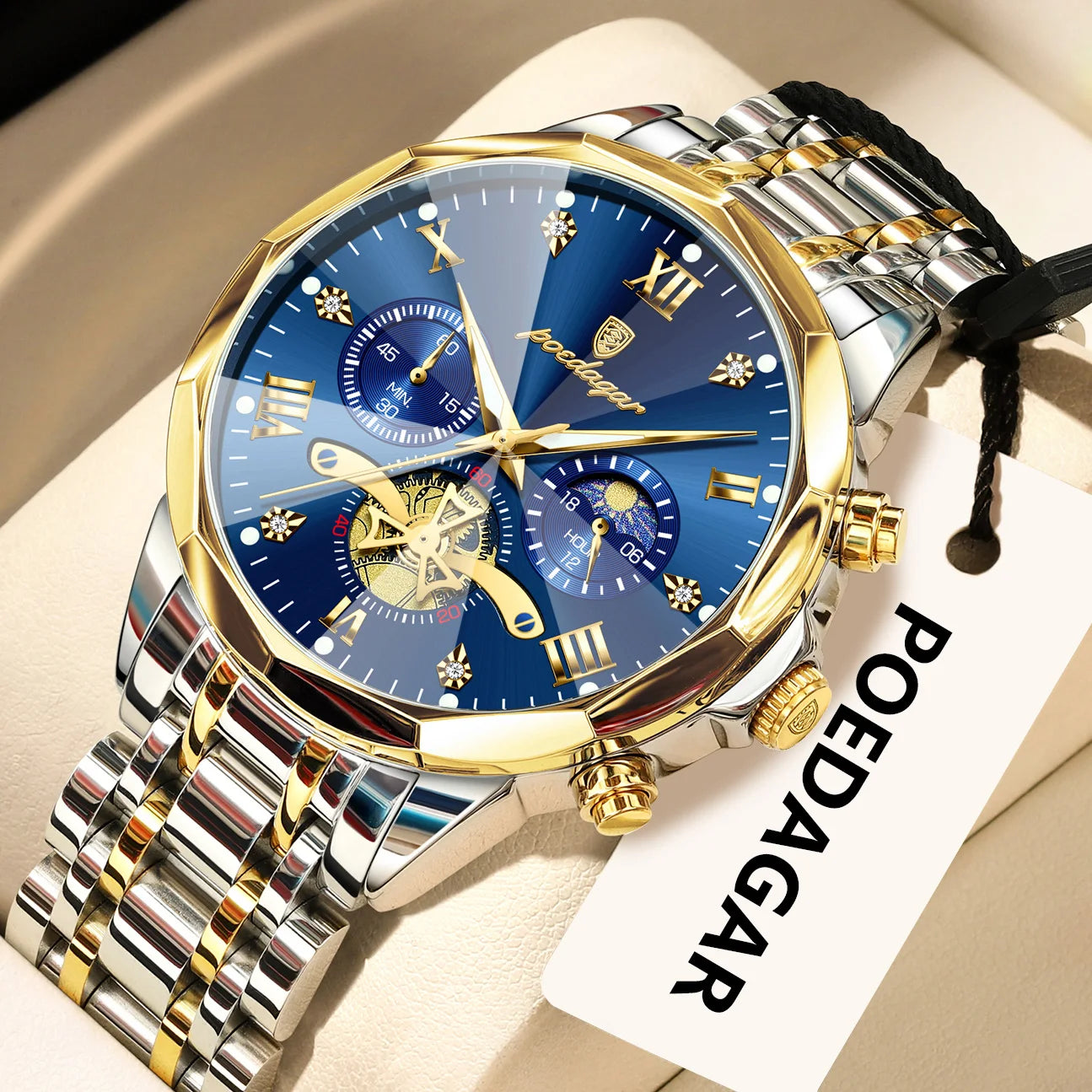 Mega Value But Stunning Chronograph — POEDAGAR Quartz, Spinning Rotor Seconds Hand, Stainless Steel [Multiple Colour Options]