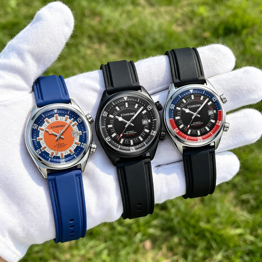 STARKING AM0603 Automatic Dive Watch: Japanese Miyota 8215, Hardlex Crystal, 100m Water Resistant, Silicone Strap, Date Window [Colour Options]