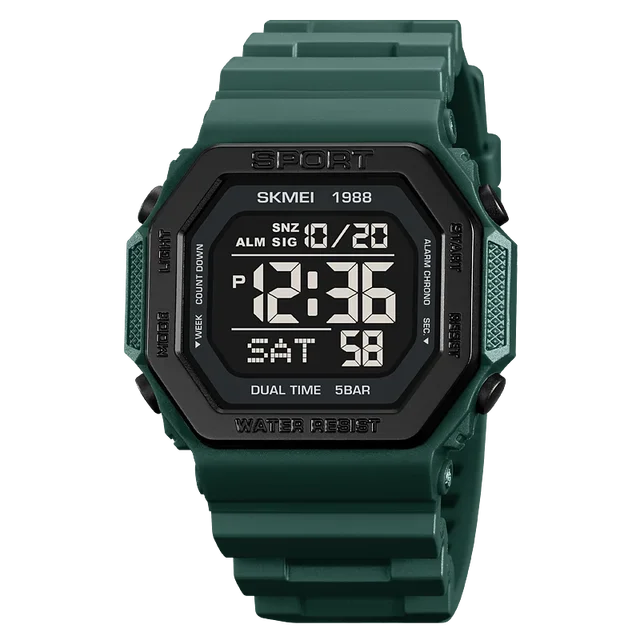 Built for the Grind — SKMEI 1988 Inverse Digital Display  Sports Watch, Multi Time Zone, LED Backlight
