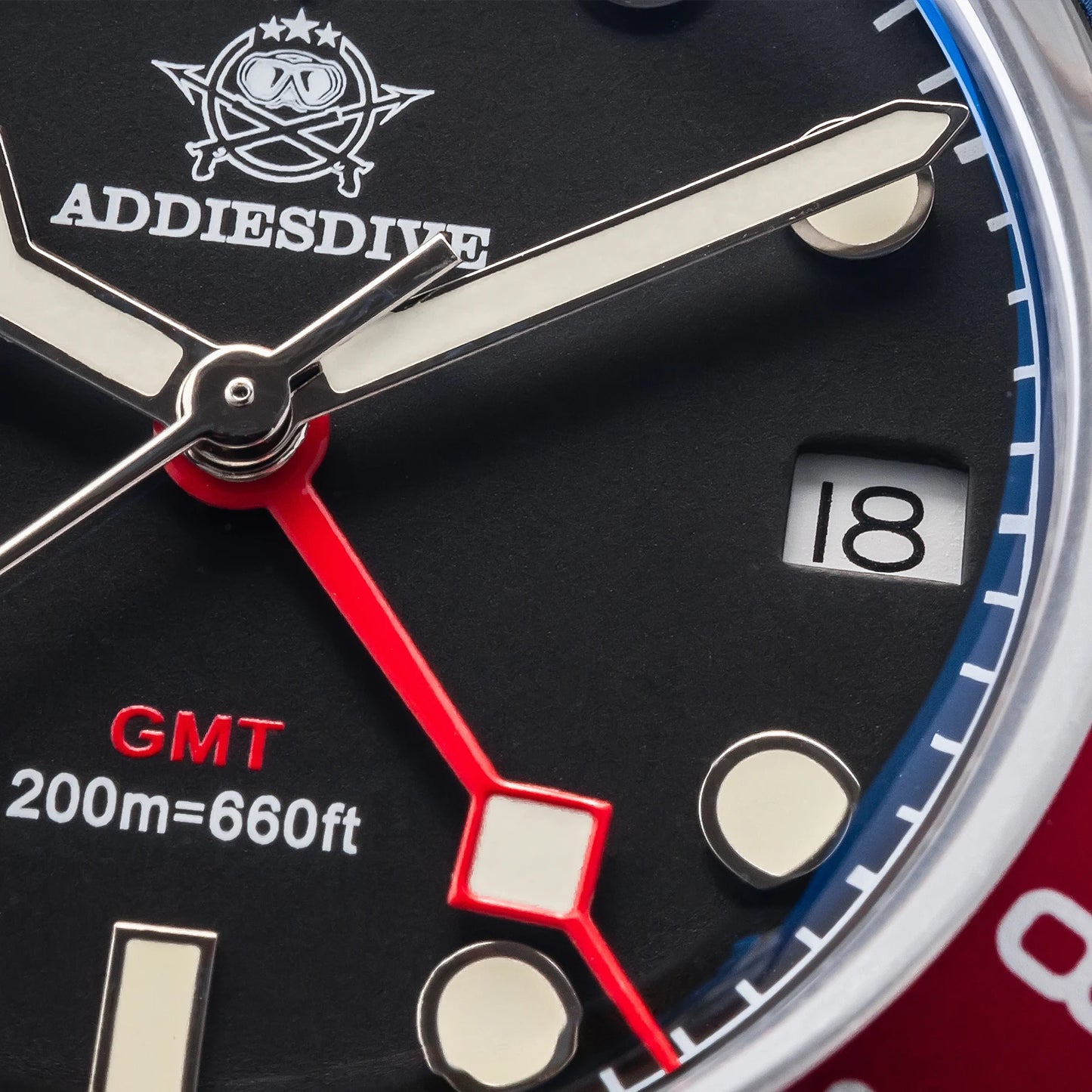 Real GMT, Real Depth — Stunning Looking ADDIESDIVE 200m Diver Watch, Screw-Down Crown [Strap and Dial Options]