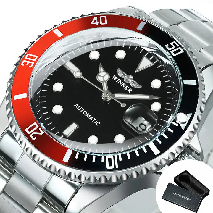 Classic Sub-Style Case — WINNER Automatic Watch, Rotatable Bezel (Colour Options)