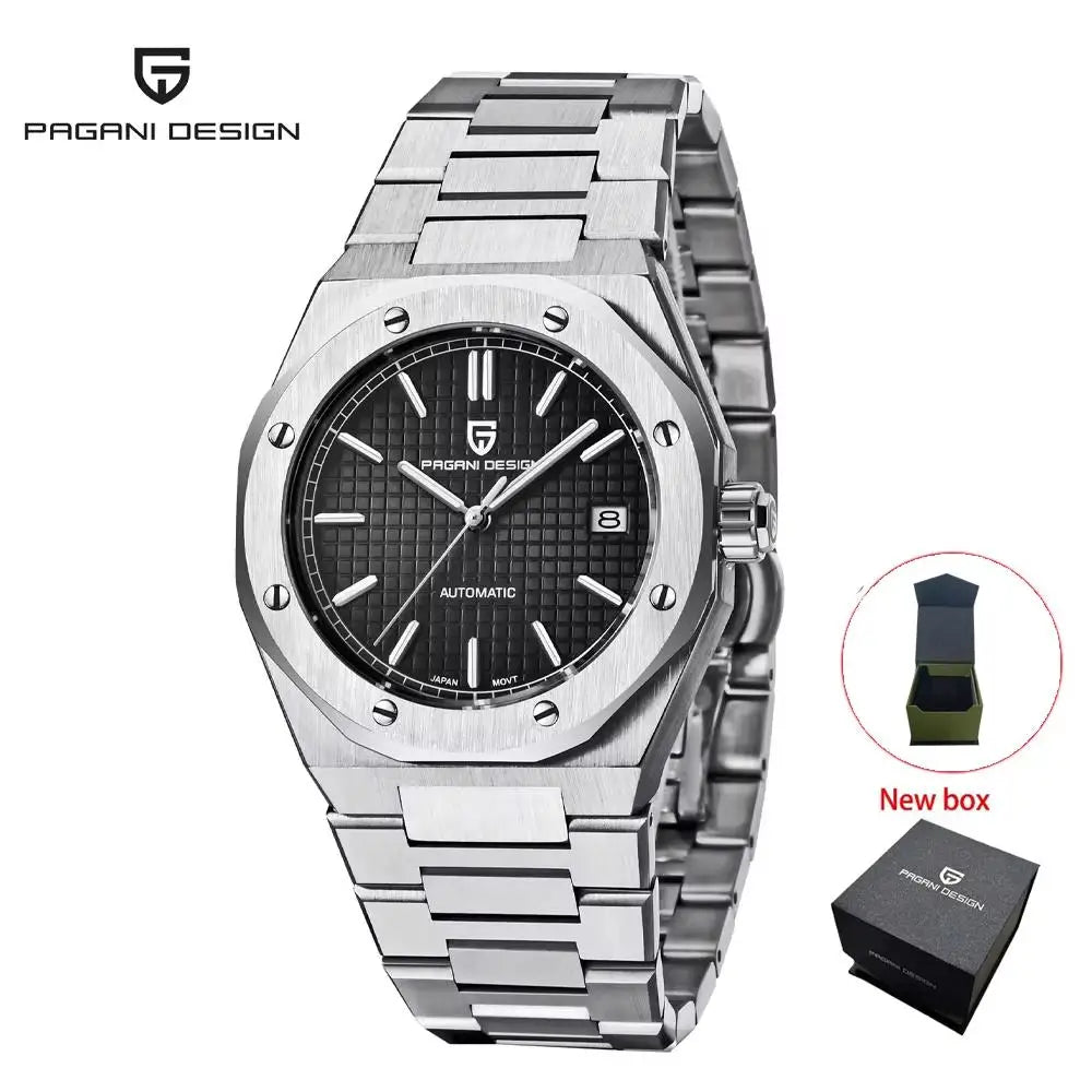 Pagani Design PD-1673 — Automatic Waffle Dial Fashion Watch, Octagonal Bezel, Integrated Bracelet