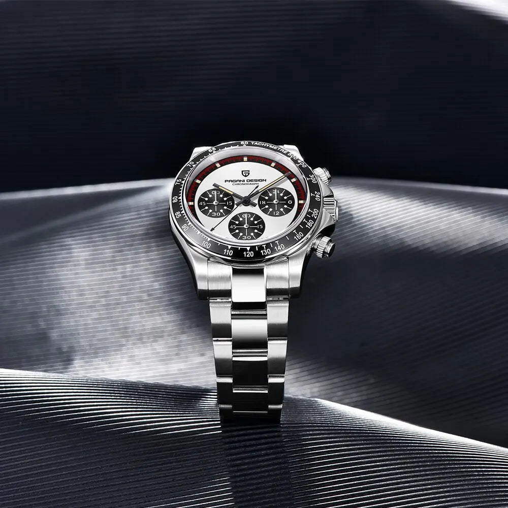 Iconic Racing Looks — PAGANI DESIGN PD-1676 Ceramic Bezel Chronograph, Panda Dial, Sapphire Crystal