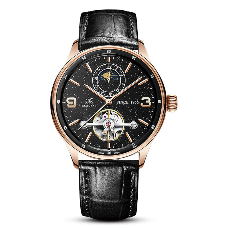Shanghai S8950 — Starry Sky Open-Heart Automatic Watch, Day-Night Window, Seagull ST2571 Movement, Sapphire Crystal, 50M [Dial Options]