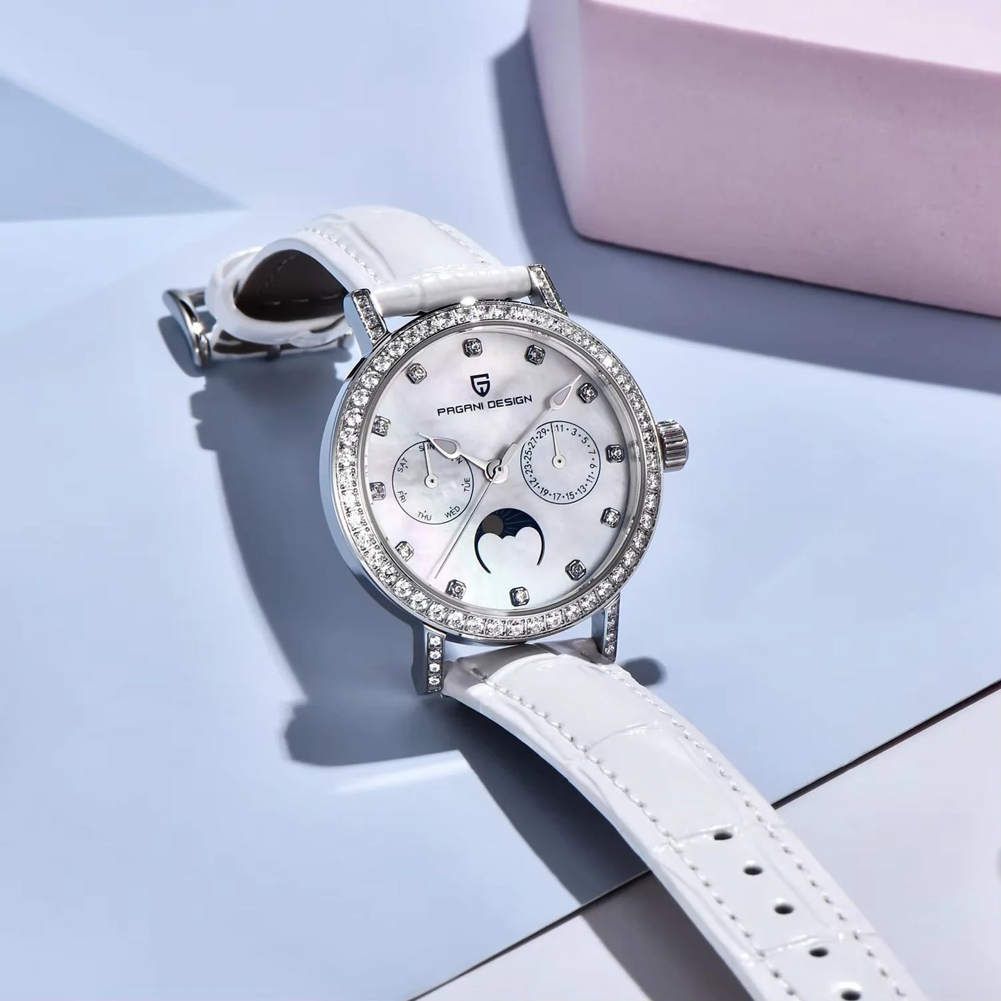 Stunning Pagani Design PD-1789 — Women's Watch, Genuine Mother-of-Pearl Dial & Moon Phase
