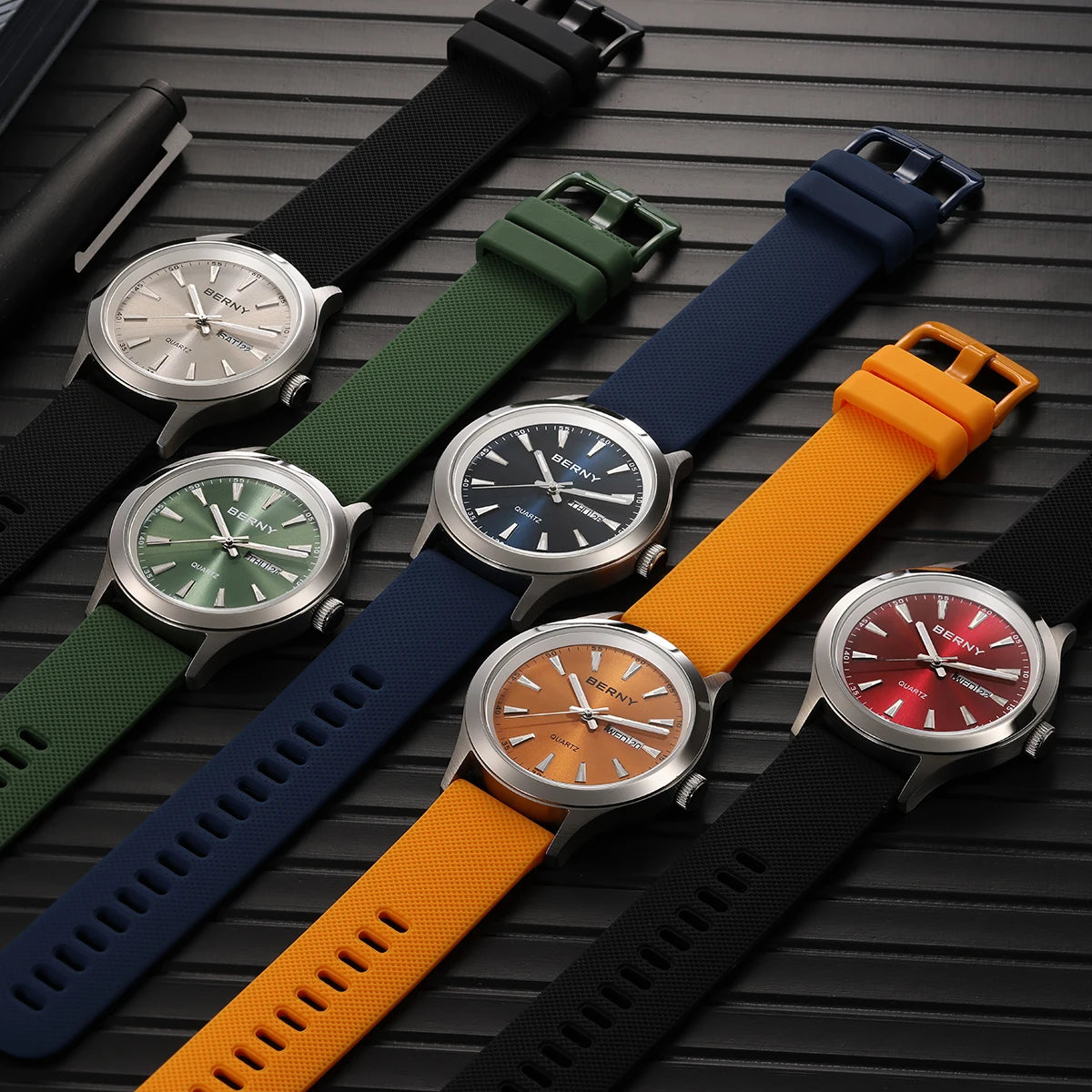 Beautiful  BERNY Everyday Watch — Complete Calendar, Genuine Japanese Movement, Silicone Strap