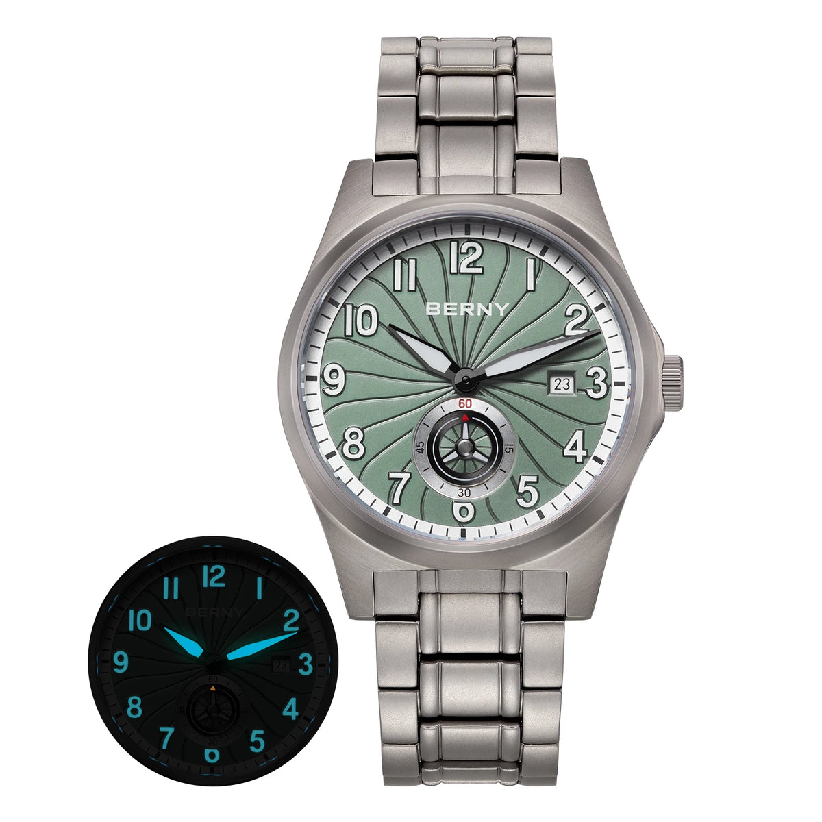 BERNY AMT358 Titanium Beauty — All-Titanium Automatic Watch, 95g, Seagull ST1731 Movement, Sapphire Crystal, 100m Water Resistance, Complete Calendar