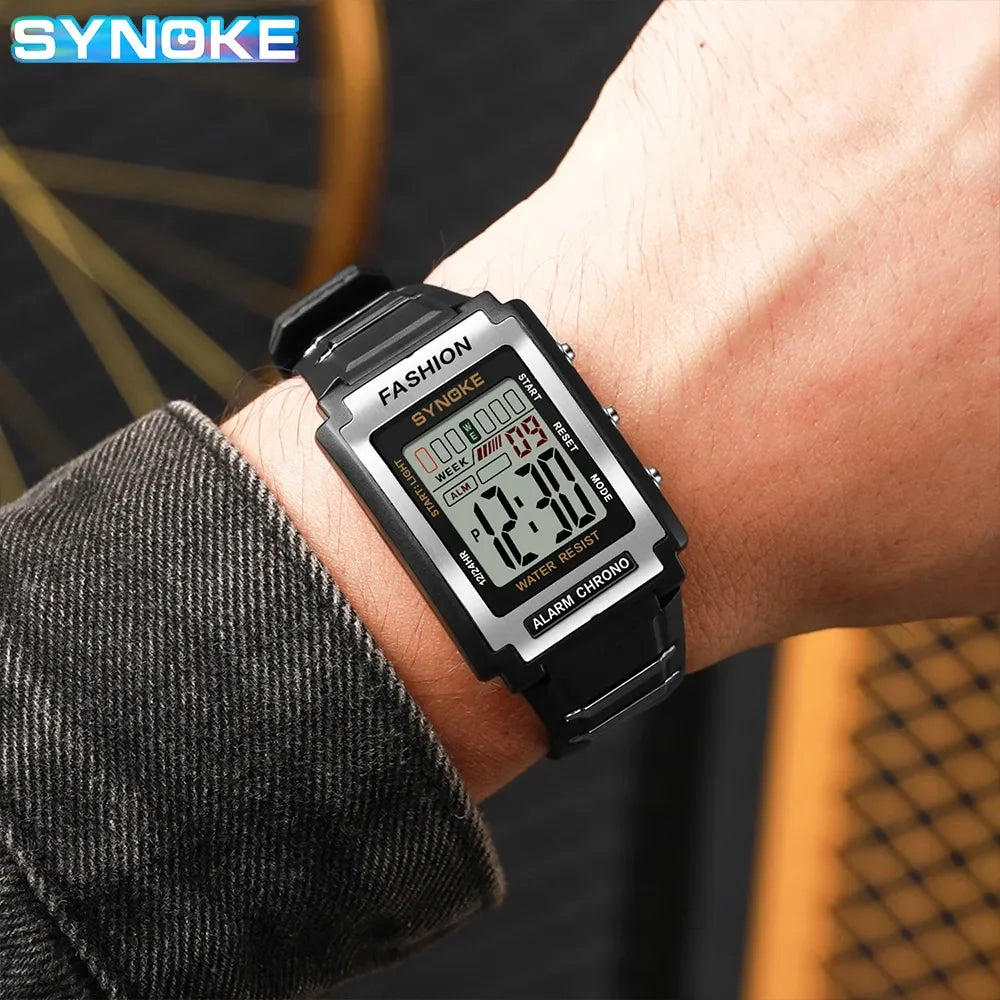 Big Style, Small Price — Mens SYNOKE Retro Rectangular Digital Watch