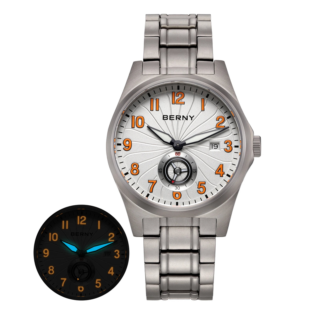 BERNY AMT358 Titanium Beauty — All-Titanium Automatic Watch, 95g, Seagull ST1731 Movement, Sapphire Crystal, 100m Water Resistance, Complete Calendar