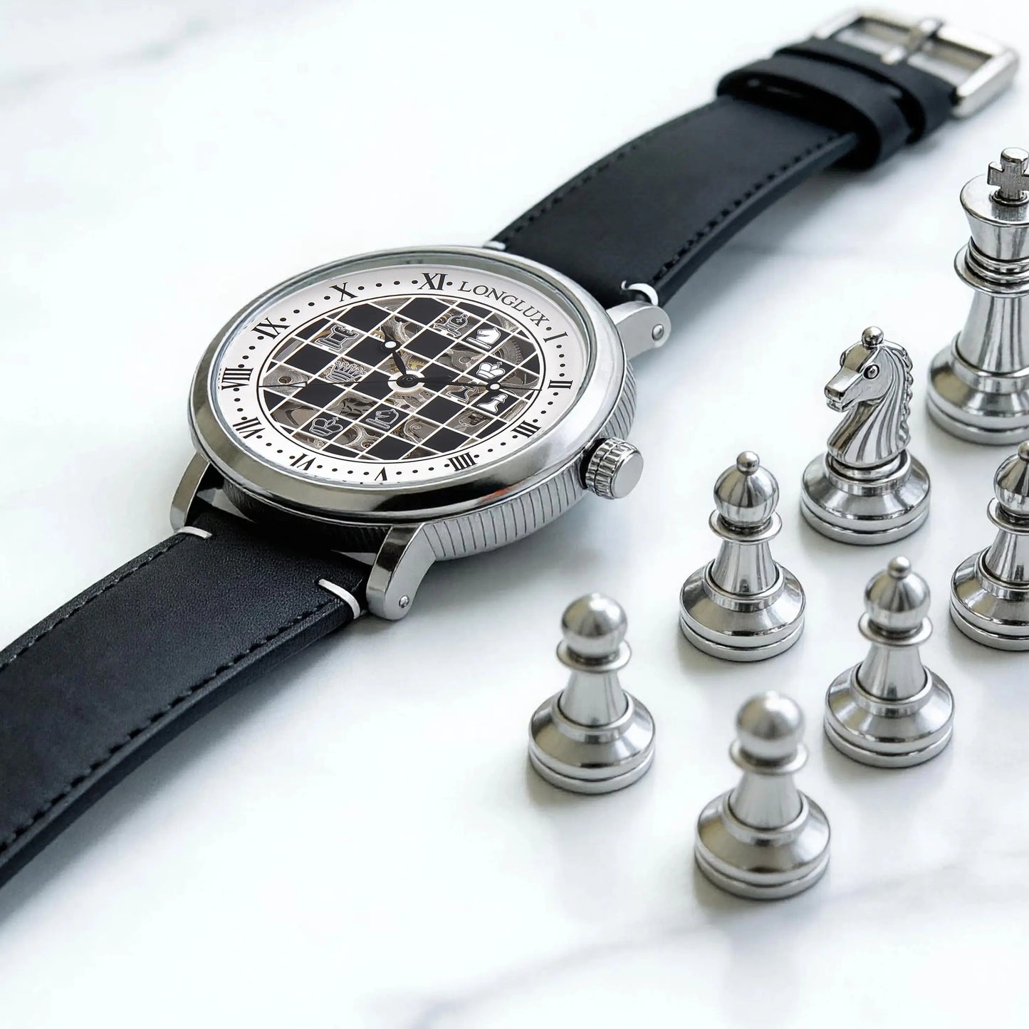 Check, Mate — Bold Chess Board Skeleton Automatic Watch [Colour / Dial Option]