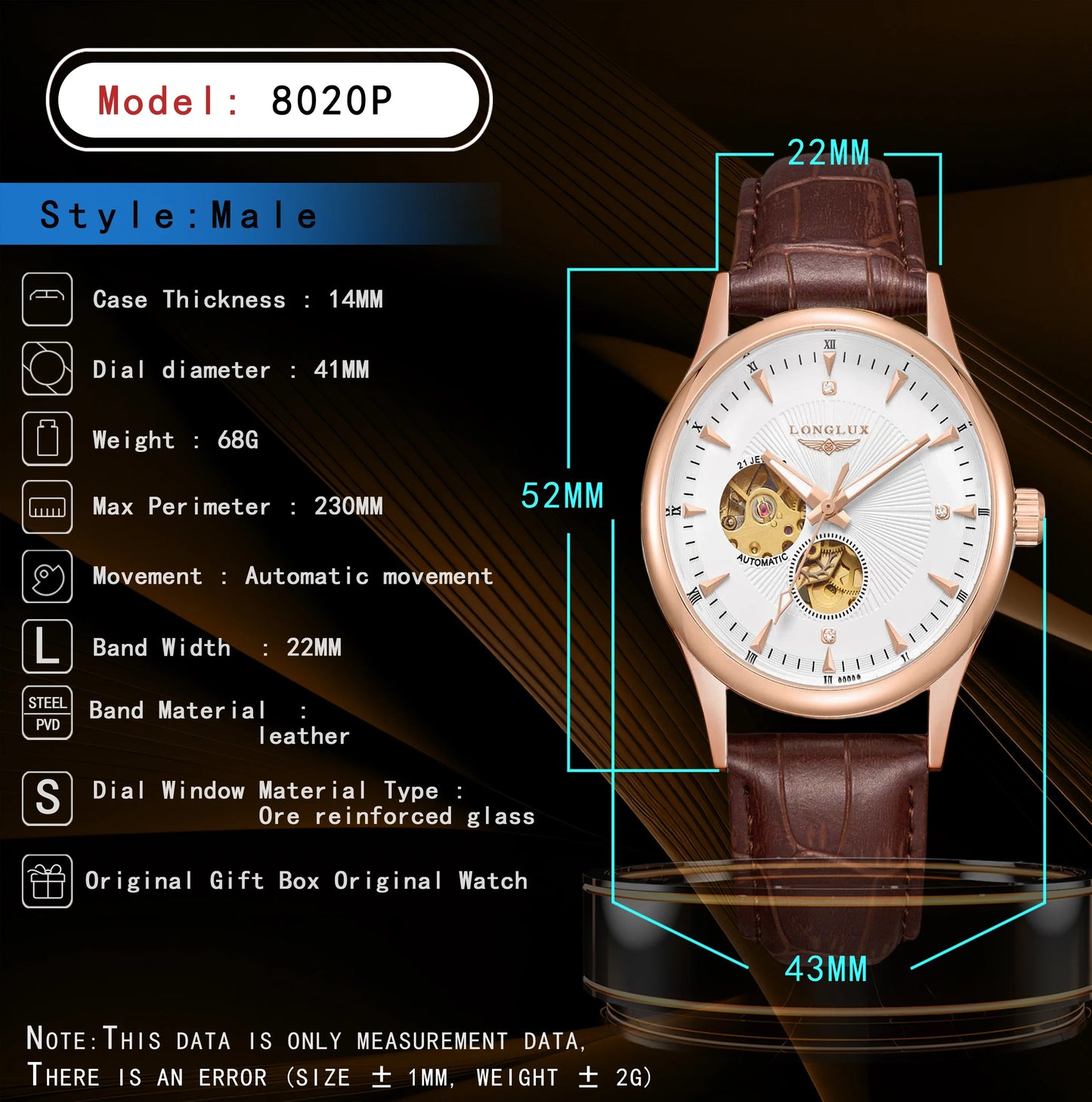 Classic Dress Watch — Automatic, Open Heart Dial, Exhibition Case Back, Roman Numerals [Colour Options]