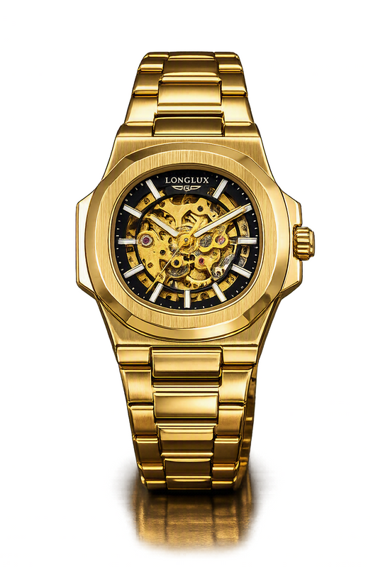 Impossible to Ignore — LONGLUX Skeleton Automatic Watch, Irregular Case, Stainless Steel