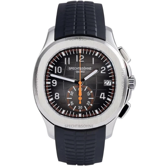 Specht & Sohne New Classic sports watch, orange dial, rubber strap