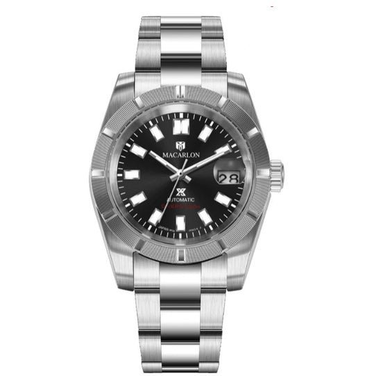 MACARLON 38mm Automatic Watch, Sapphire Crystal, Steel Bracelet, 200m Water Resistant