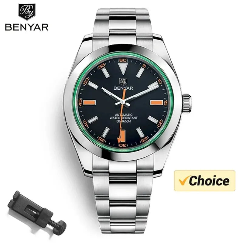 BENYAR 2026 New Mens Watches Top Brand Luxury Watch Men Automatic Mechanical Waterproof 50M Sport Wristwatch for Men BY5176 Gift