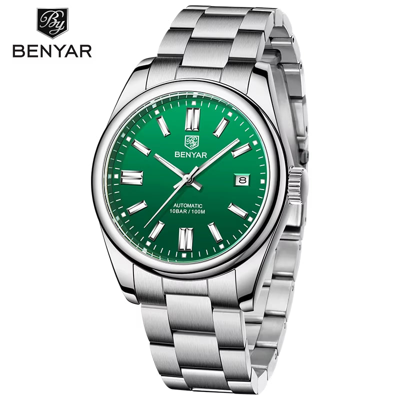 BENYAR 5185 Seagull ST6 Movement Automatic Mechanical Watches Stainless Steel Business Watches Wristwatch for Men