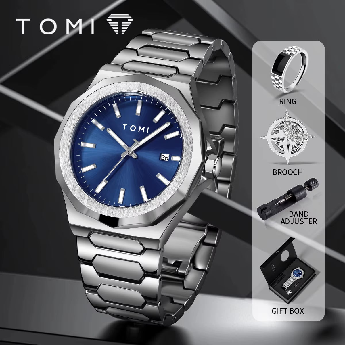Luxury Business Men'S Watch Gift Box Set High Quality Rose Gold Case Simple and Versatile Quartz Watch Relogio Masculino