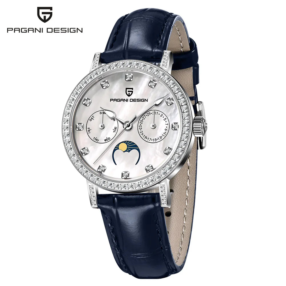 2024  New 33MM Fashion Multifunctional Women Quartz Watches 50M Waterproof Sapphire Glass Moonphase Watch for Women