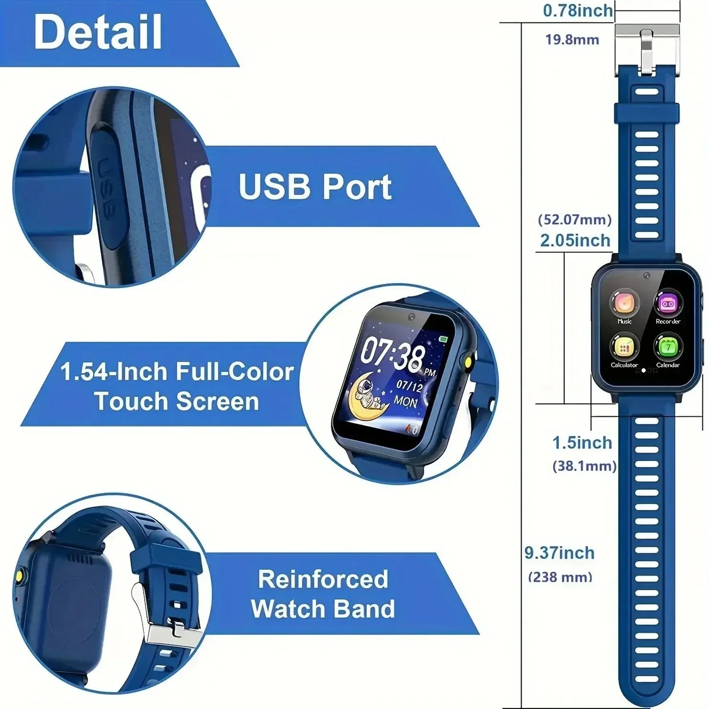 Children'S Wristwatch 24 Games Kids Smart Watch Music Play Pedometer Tracker Time Display Video Audio Record Torch Smartwatch