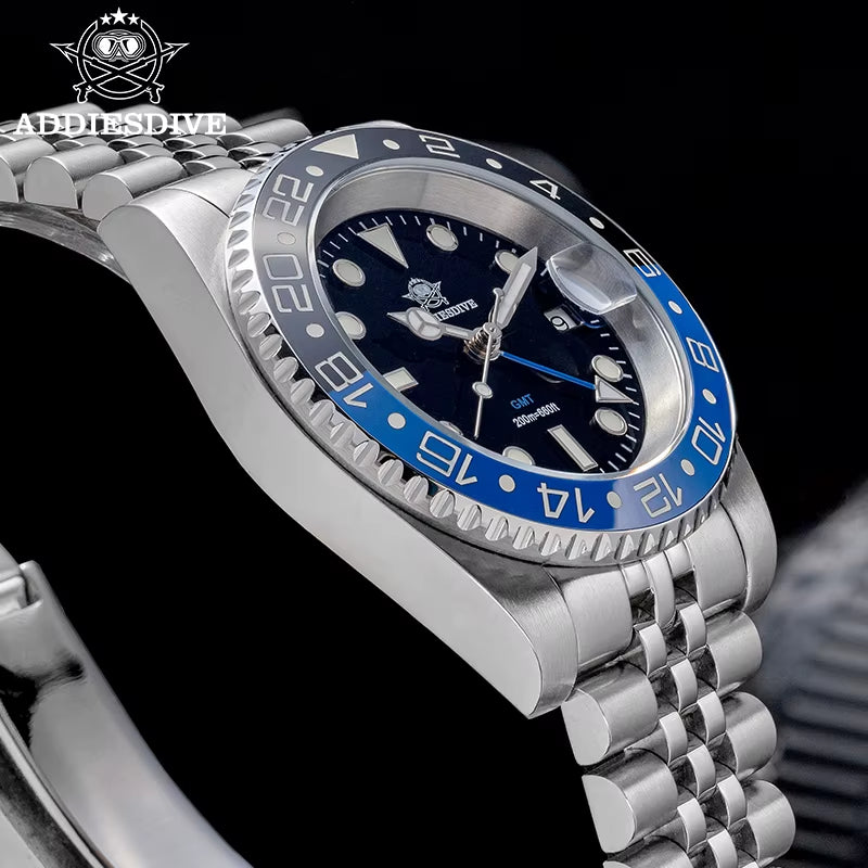 Watch Men GMT Quartz Watch 200M Waterproof Bidirectional Rotating Bezel Super Luminous Stainless Steel Wrist Watch
