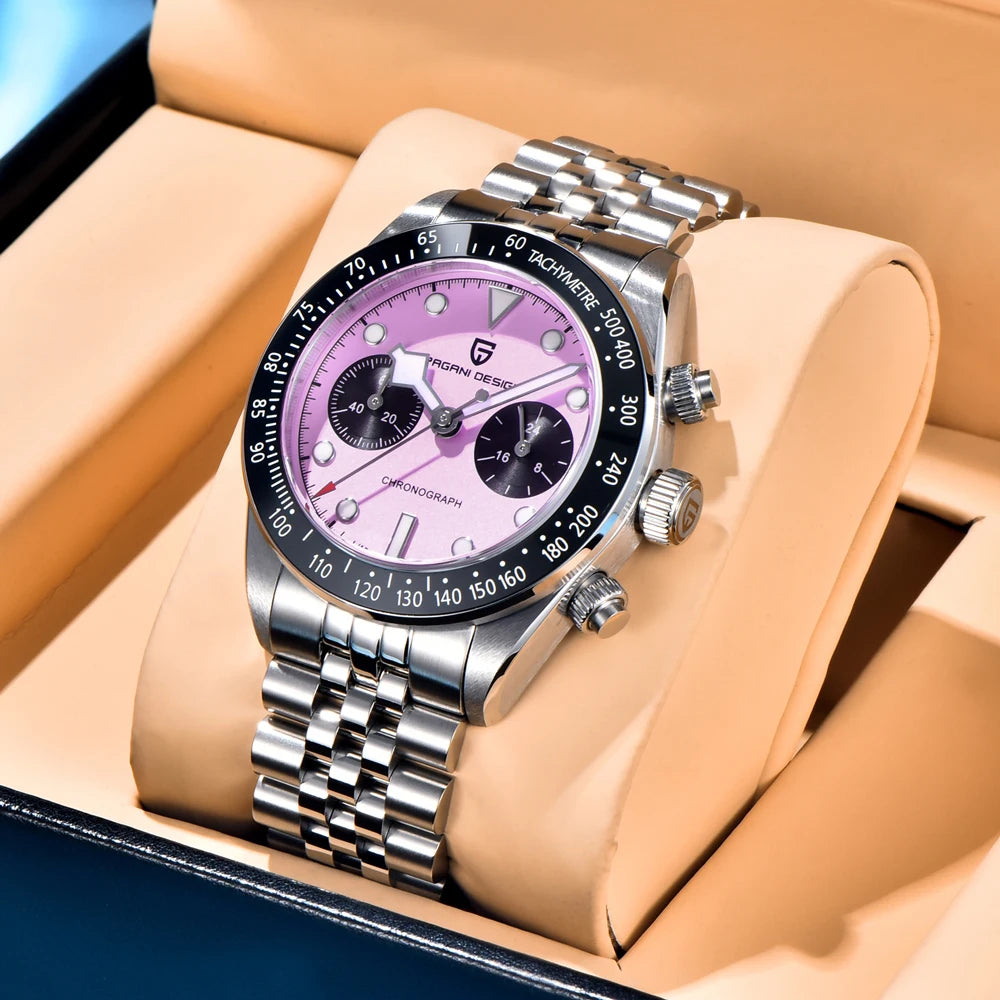 2025 New  Panda Men'S Watches Luxury Quartz Wristwatches Chronograph Man Watch AR Sapphire Mirror VK64 Clock Gifts