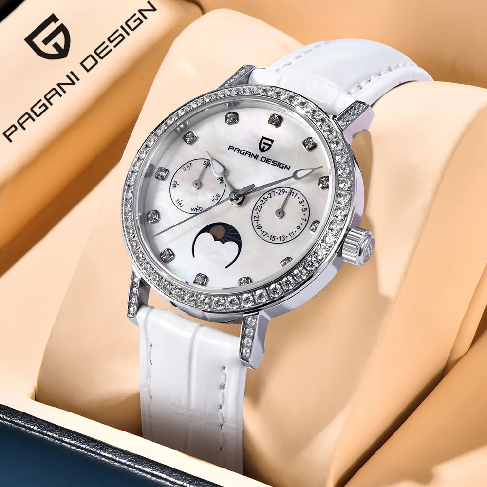 2024  New 33MM Fashion Multifunctional Women Quartz Watches 50M Waterproof Sapphire Glass Moonphase Watch for Women