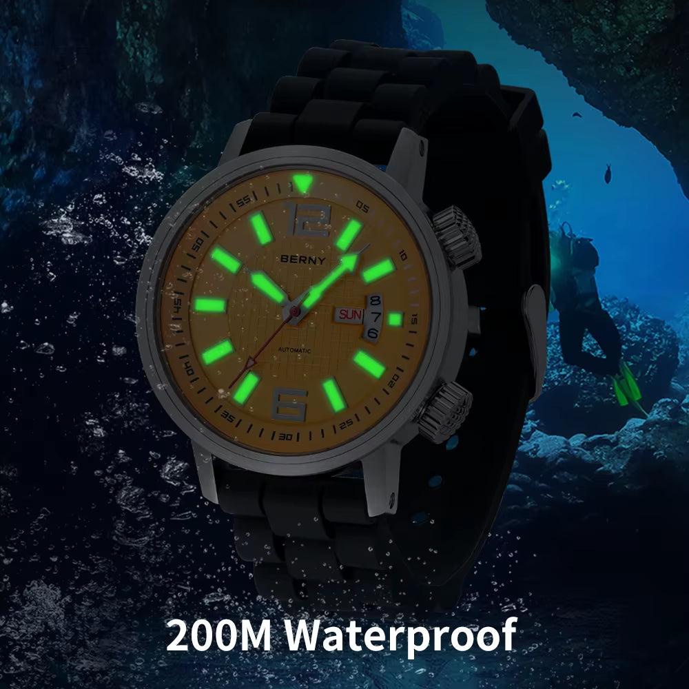 20ATM Diver Automatic Mechanical Watch for Men Super Luminous Waterproof Swimming Dive Wristwatch Sapphire Self Winding