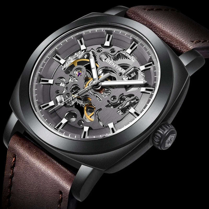 Watch for Men Luxury Skeleton Tourbillon Automatic Mechanical Mens Watch 30M Waterproof Leather Strap Sports Reloj Hombre